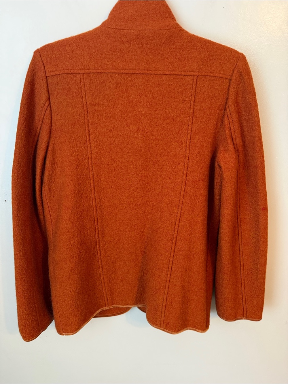 J.Peterman 100% Wool Button Up Coat Jacket Blazer Velvet Piping Orange Rust Sz 8 - Picture 6 of 8
